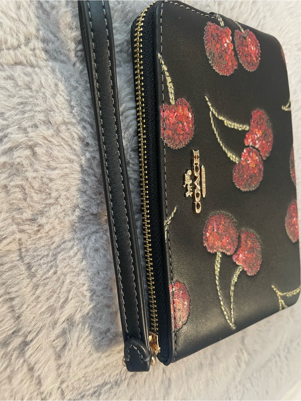 COACH Black Sequin Cherry Wristlet - Picture 6 of 8